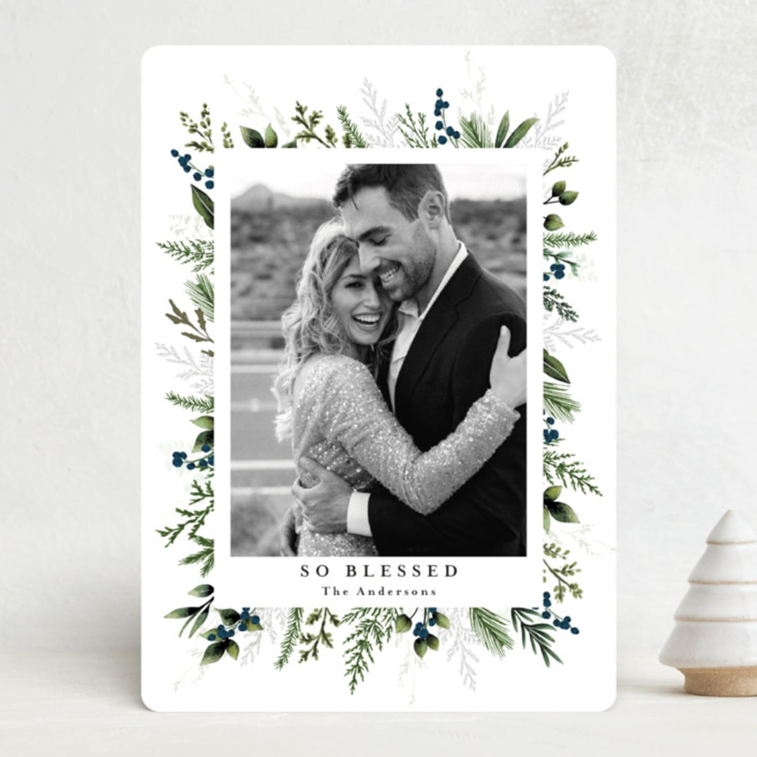 "Classic Greenery" - Holiday Cards in Winter Berry by Susan Moyal - Front