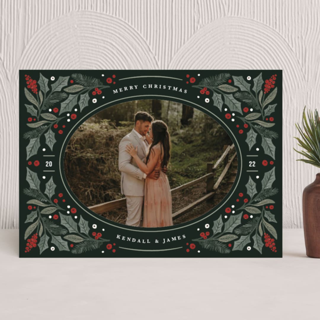 "Wrapped in Holly" - Holiday Cards in Forest by Kristen Smith - Front