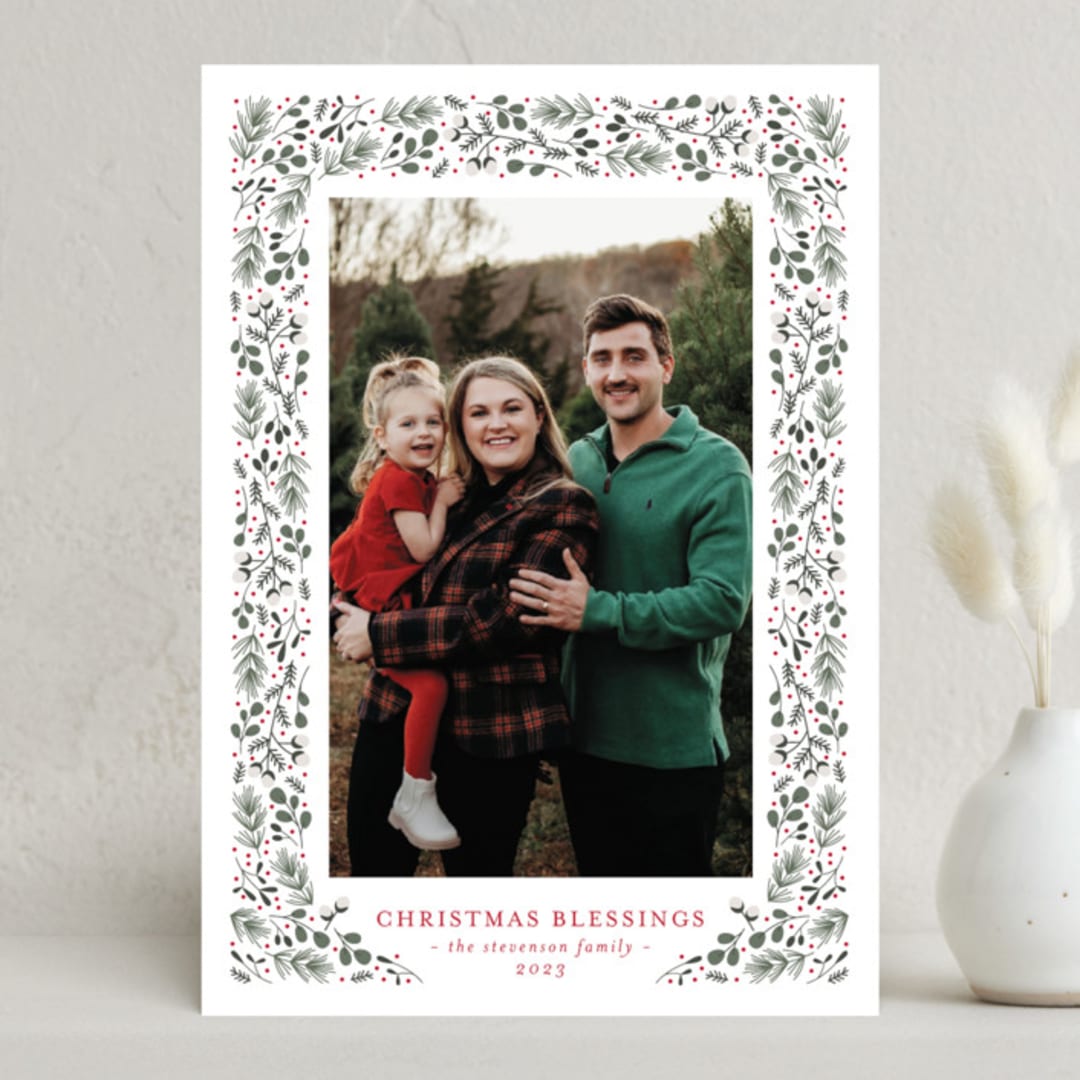 "Winter Greenery" - Holiday Cards in Winterberry by Jennifer Postorino - Front