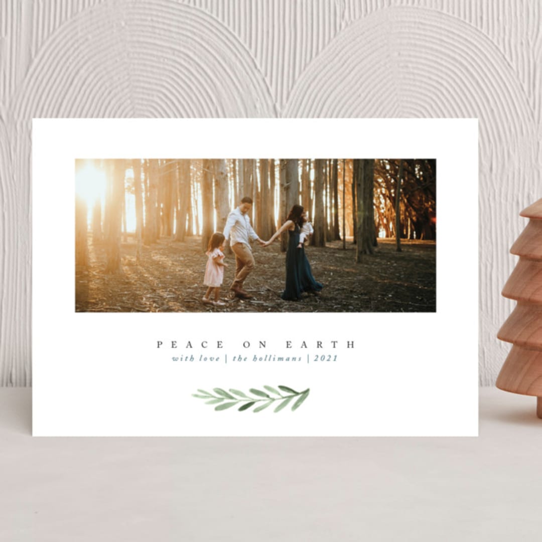 "Clean Laurel Wishes" - Holiday Cards in Slate by The Carillos - Front