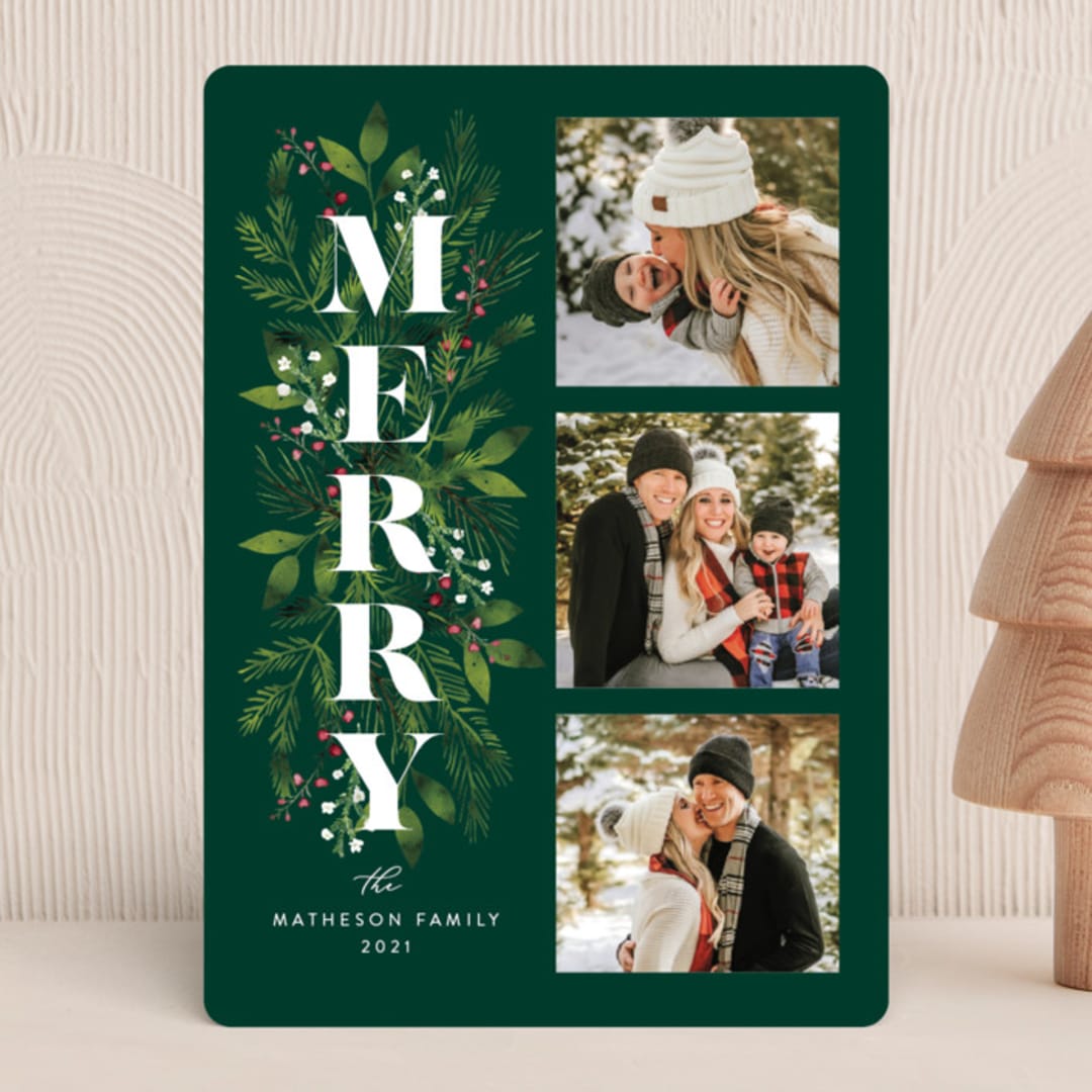 "Merry Boughs" - Holiday Cards in Emerald by Nam Bourassa - Front