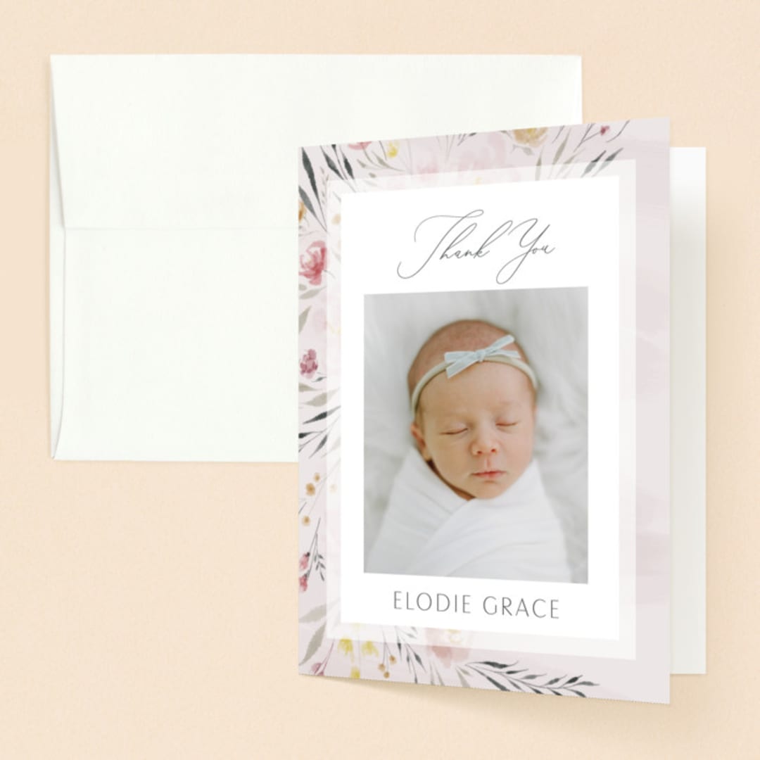 "Primavera" - Baptism and Christening Thank You Cards in Peony by Nicoletta Savod - Front