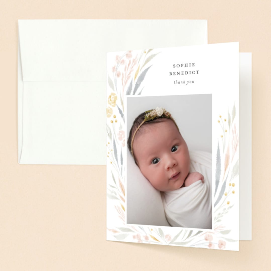 "Floral Showers" - Baptism and Christening Thank You Cards in Nectar by Nicoletta Savod - Front