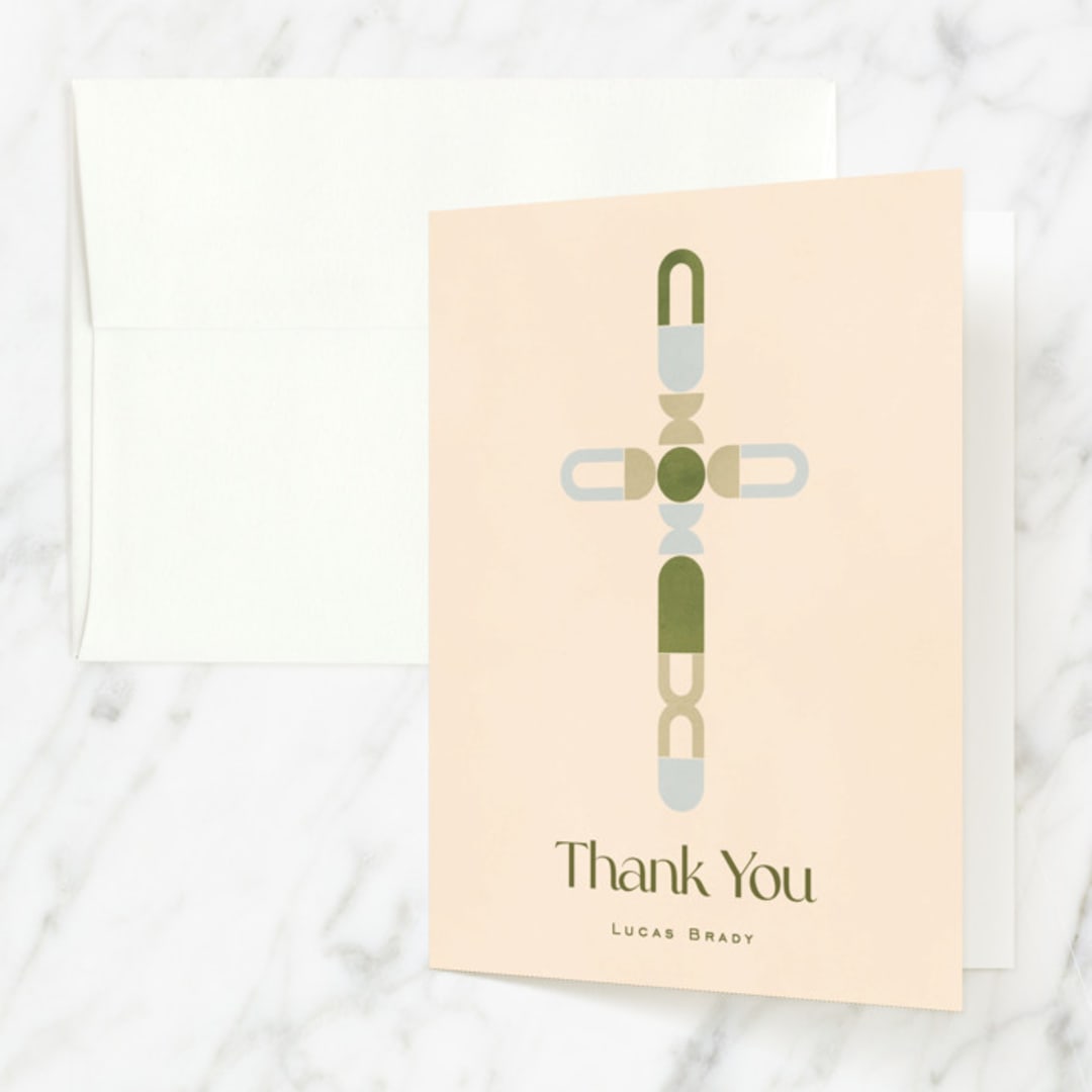 "Geometric Cross" - Baptism and Christening Thank You Cards in Serene by Pati Cascino - Front
