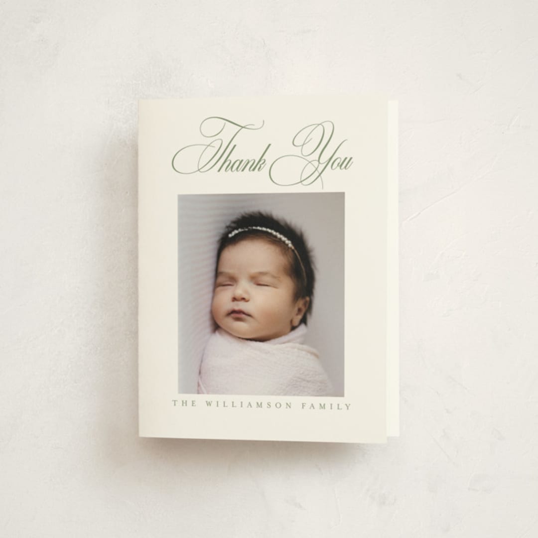 "Chic Script" - Baptism and Christening Thank You Cards in Garden by Kelly Schmidt - Front