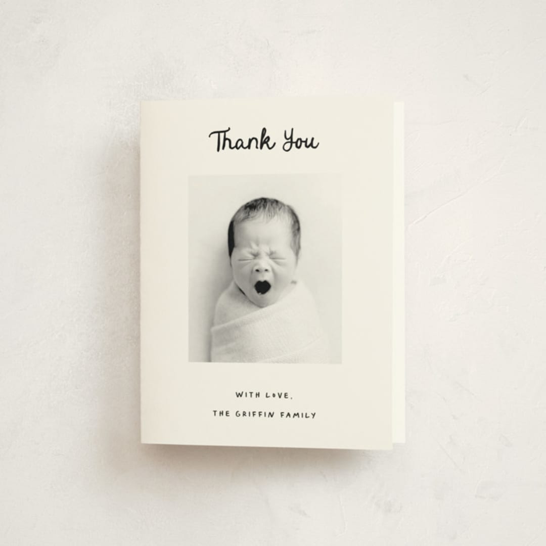 "Cursive" - Baptism and Christening Thank You Cards in Snow by AK Graphics - Front