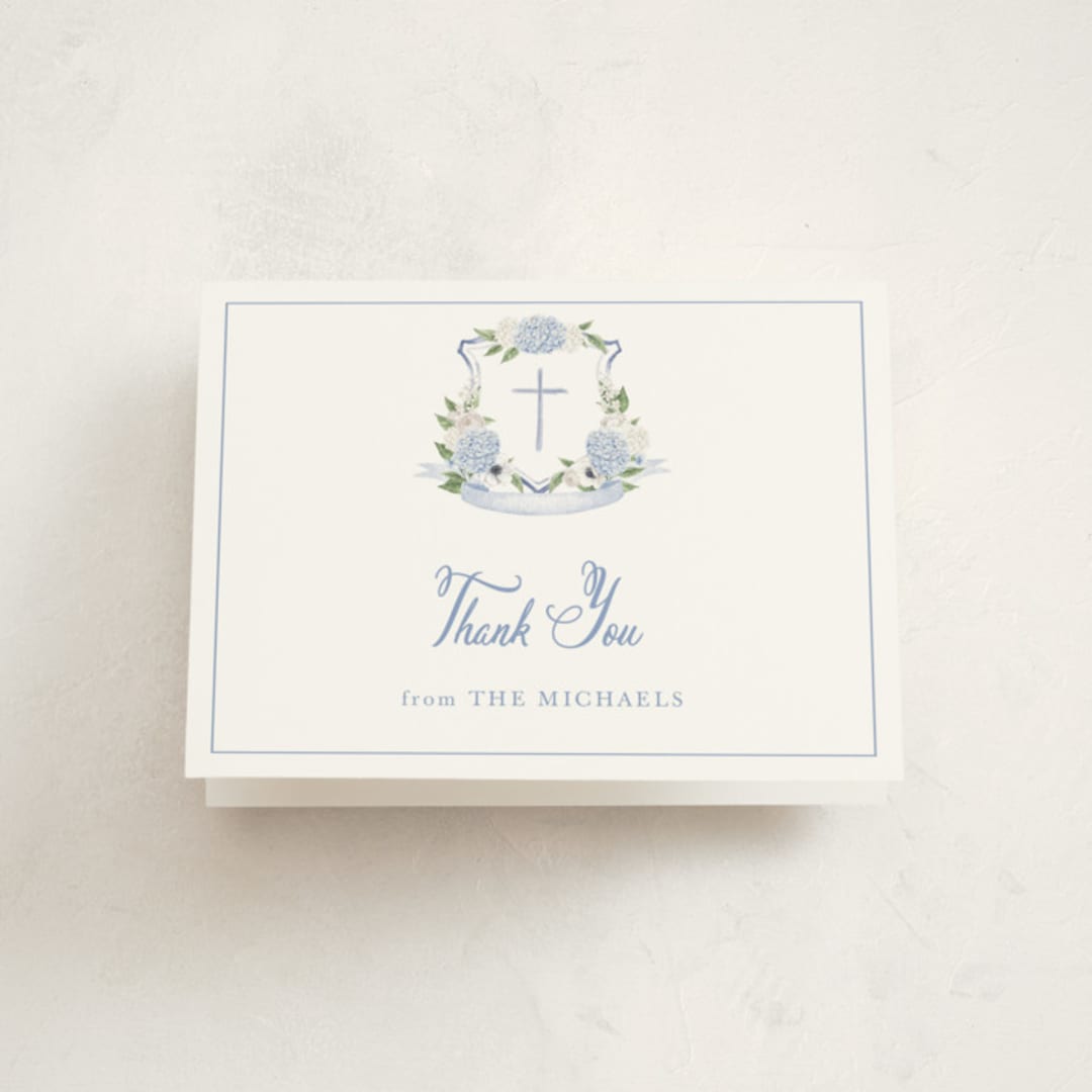 "Sweethearts" - Baptism and Christening Thank You Cards in Periwinkle by Design Lotus - Front