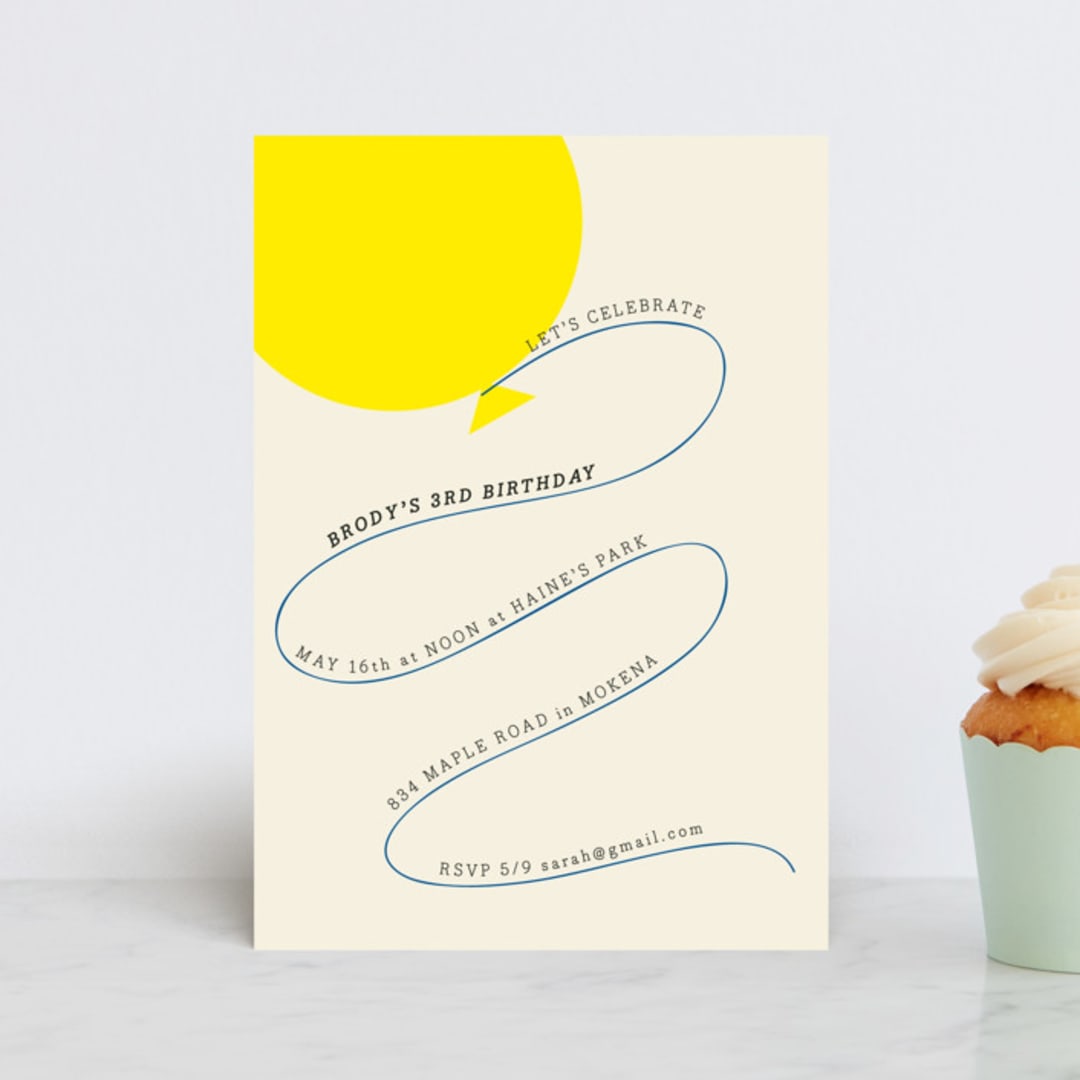 "Balloon" - Children's Birthday Party Invitations in Cream by Baumbirdy - Front