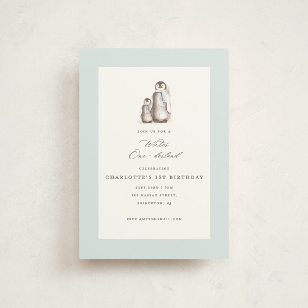 "Penguins" - Children's Birthday Party Invitations in Ice by Teju Reval - Front