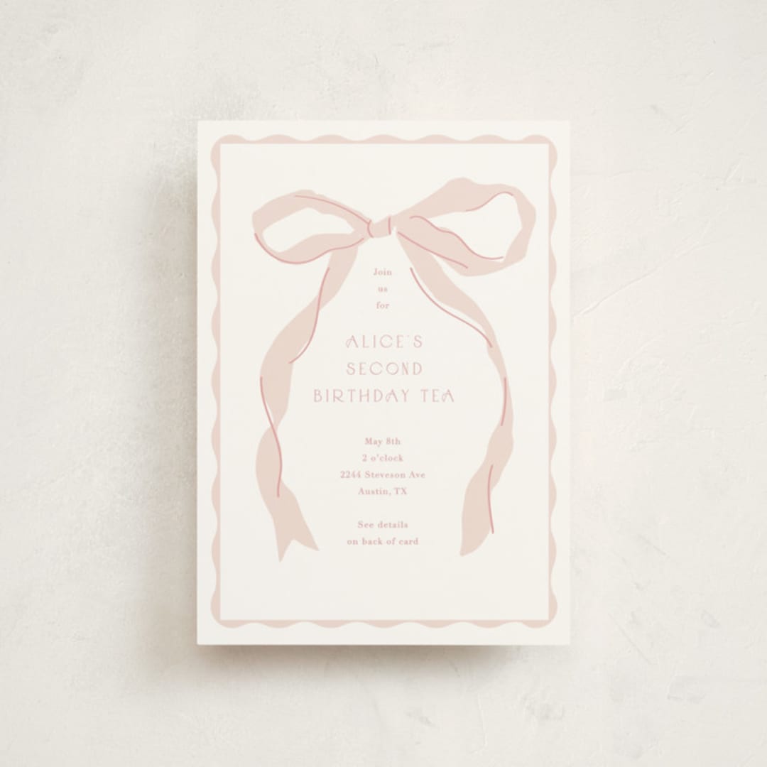 "Framed Bow" - Children's Birthday Party Invitations in Blush by Baumbirdy - Front