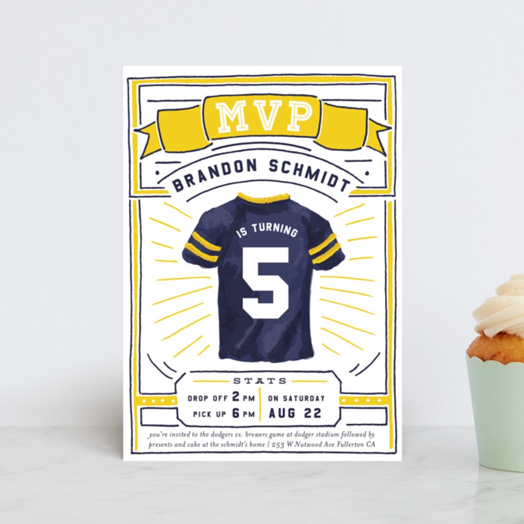 "MVP Collectors Card" - Children's Birthday Party Invitations in School Bus by Shiny Penny Studio - Front