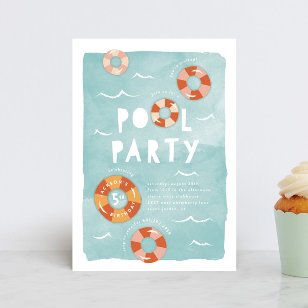 "Pool Party" - Children's Birthday Party Invitations in Palm Springs by Robert and Stella - Front