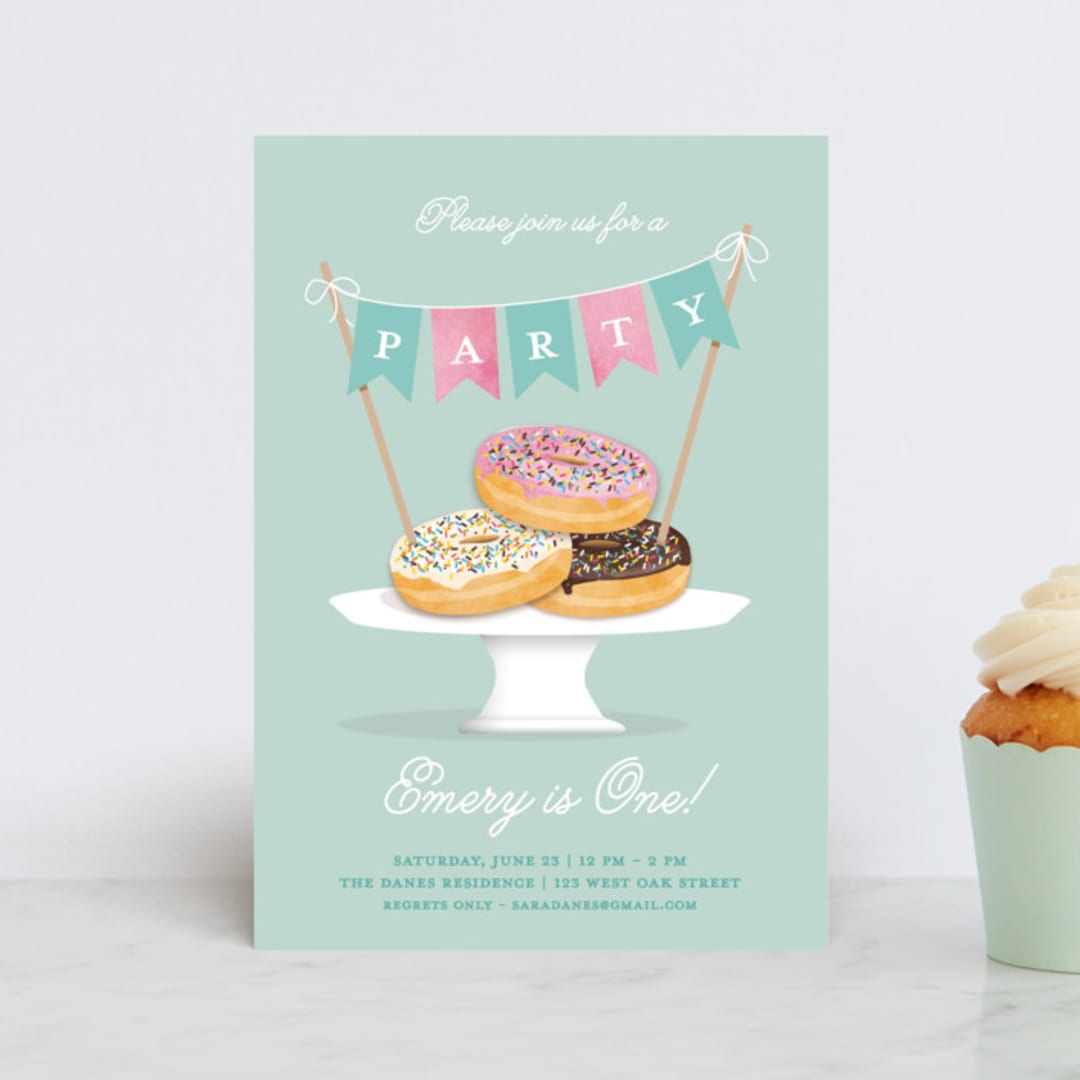 "Everyone Loves Donuts" - Children's Birthday Party Invitations in Neptune by Kerry Doyle - Front