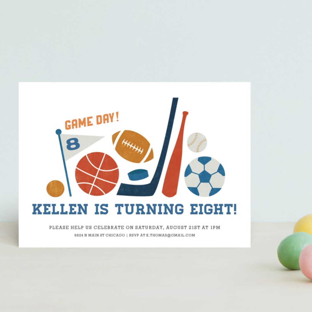 "Game Day" - Children's Birthday Party Invitations in Navy by Jessie Steury - Front