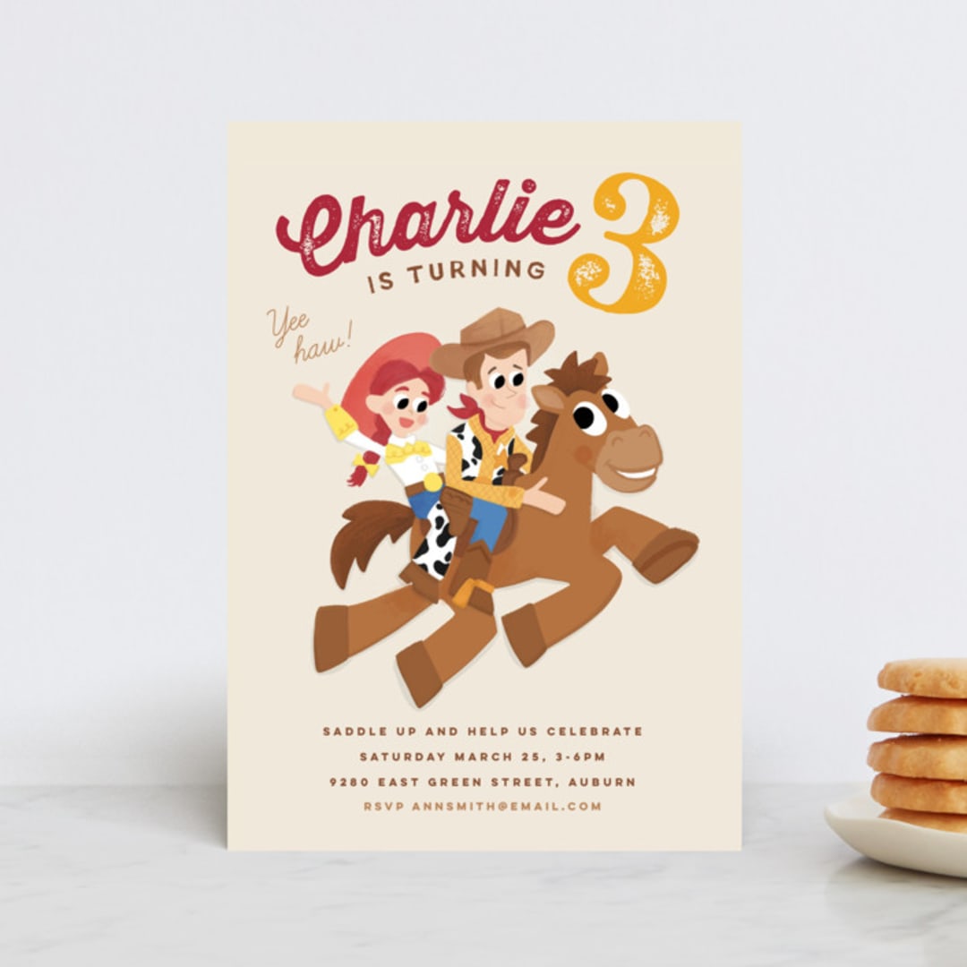 "Disney and Pixar's Cowboy Friends" - Children's Birthday Party Invitations in Vanilla by Jessie Steury - Front