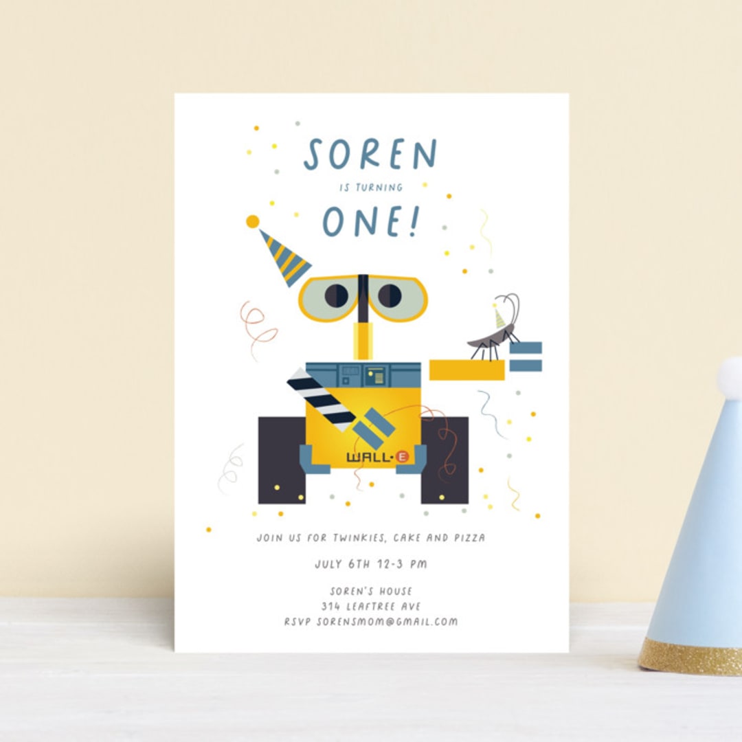 "Disney and Pixar's Wall-E and Hal" - Children's Birthday Party Invitations in Pearl by Ani Somi - Front