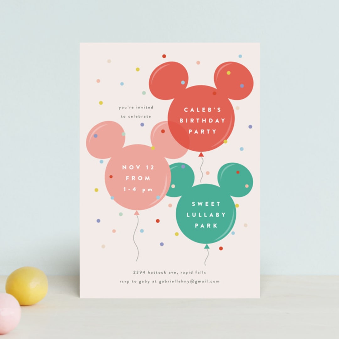"Disney's Mickey Mouse Balloon Trio" - Children's Birthday Party Invitations in Berry by chocomocacino - Front