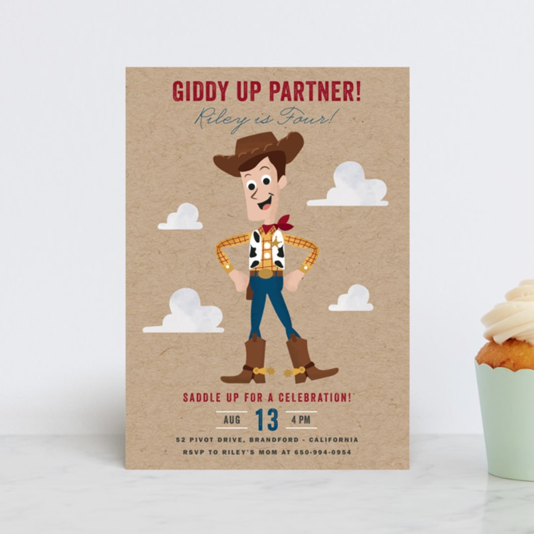 "Disney and Pixar's Howdy Woody" - Children's Birthday Party Invitations in Rustic by Oma N. Ramkhelawan - Front