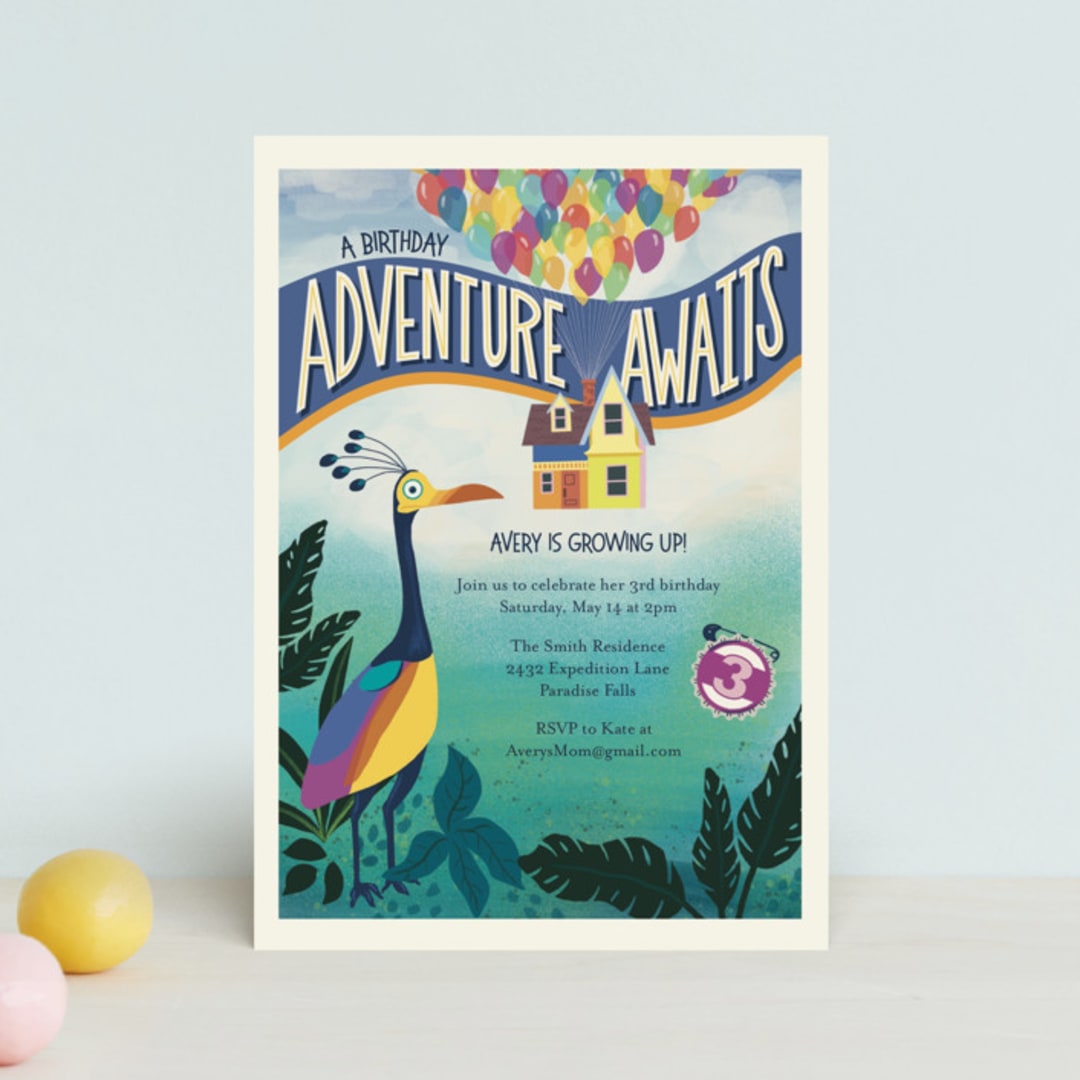 "Disney and Pixar Up! Adventure" - Children's Birthday Party Invitations in Sky by Rebekah Canavan - Front