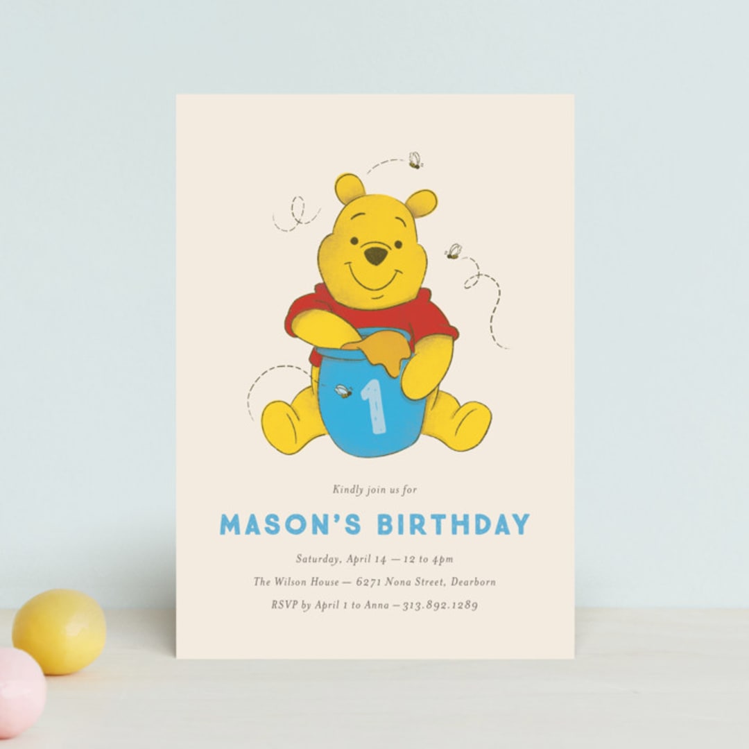 "Disney's Pooh Birthday" - Children's Birthday Party Invitations in Cornflower by Snow and Ivy - Front