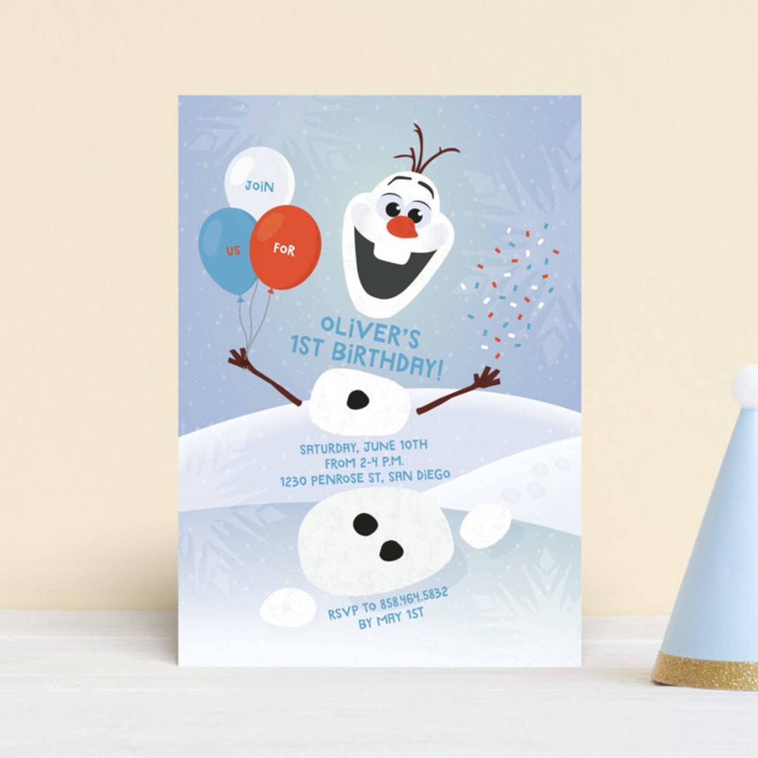 "Disney's Olaf to Party" - Children's Birthday Party Invitations in Periwinkle by Erica Krystek - Front