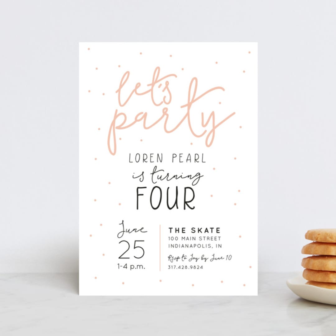 "Let's Party" - Children's Birthday Party Invitations in Peach by Christine Taylor - Front