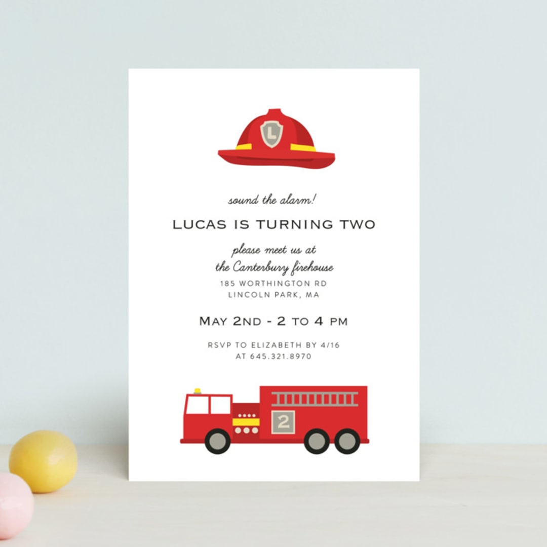 "firehouse" - Children's Birthday Party Invitations in Firetruck by Julee London - Front