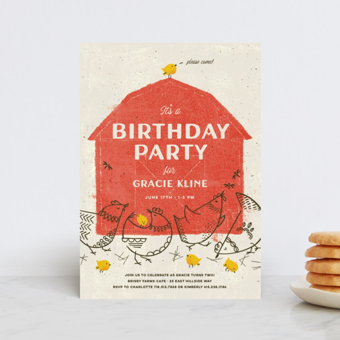 "Barnyard Parade" - Children's Birthday Party Invitations in Barn by Kimberly Morgan - Front