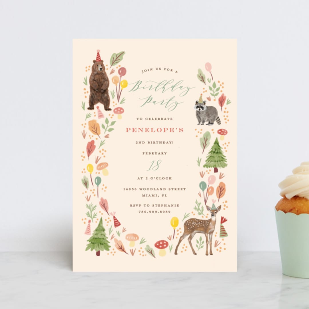 "Woodland Celebration" - Children's Birthday Party Invitations in Sunshine by iamtanya - Front