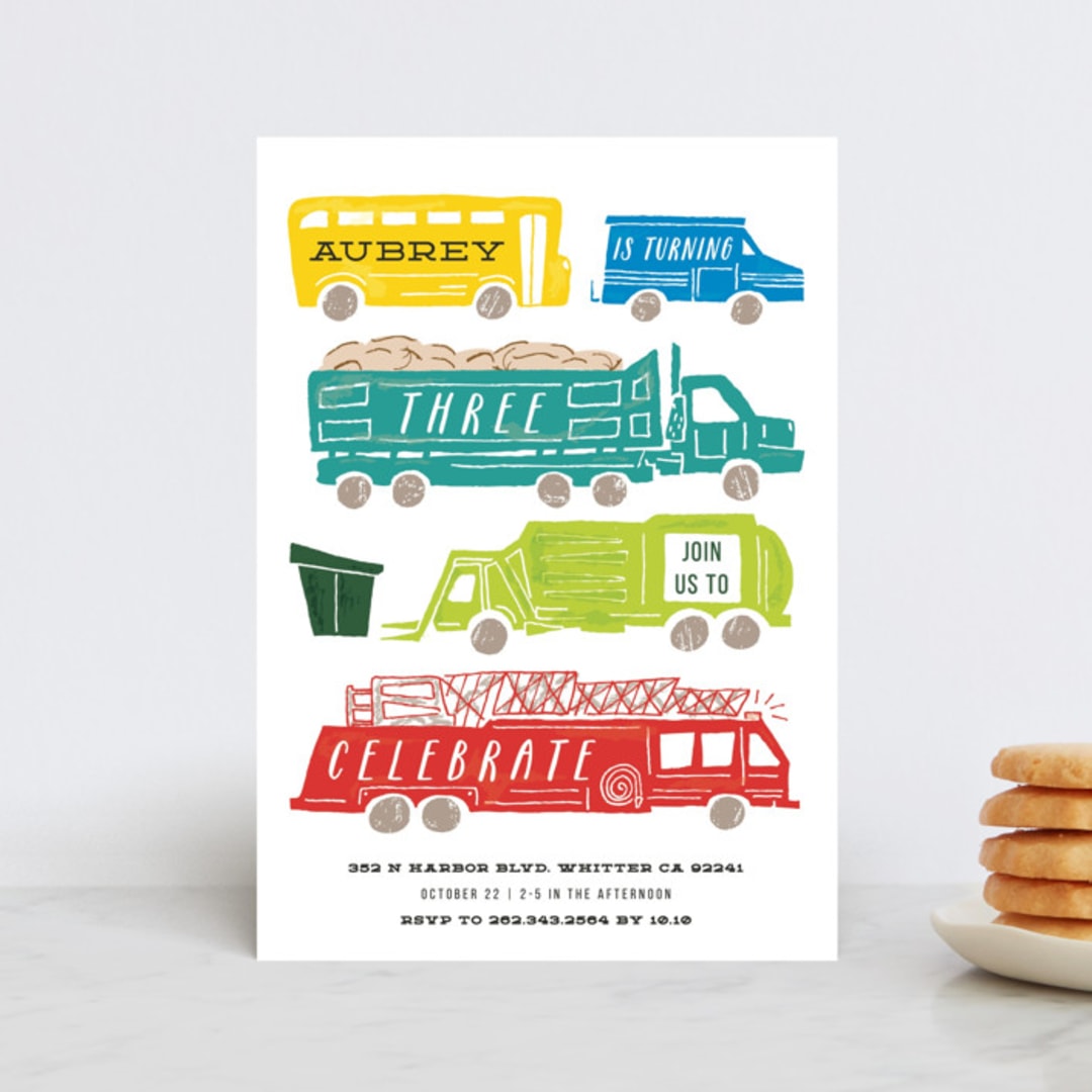 "Things that G0" - Children's Birthday Party Invitations in Bright Turquoise by Shiny Penny Studio - Front