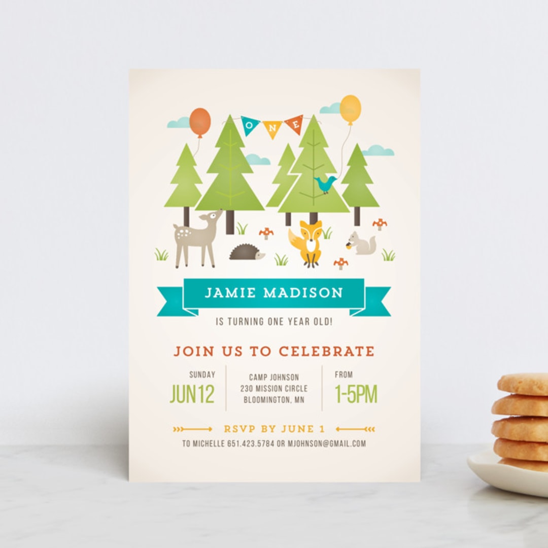 "Wild Woodland" - Children's Birthday Party Invitations in Turquoise by Michelle Taylor - Front