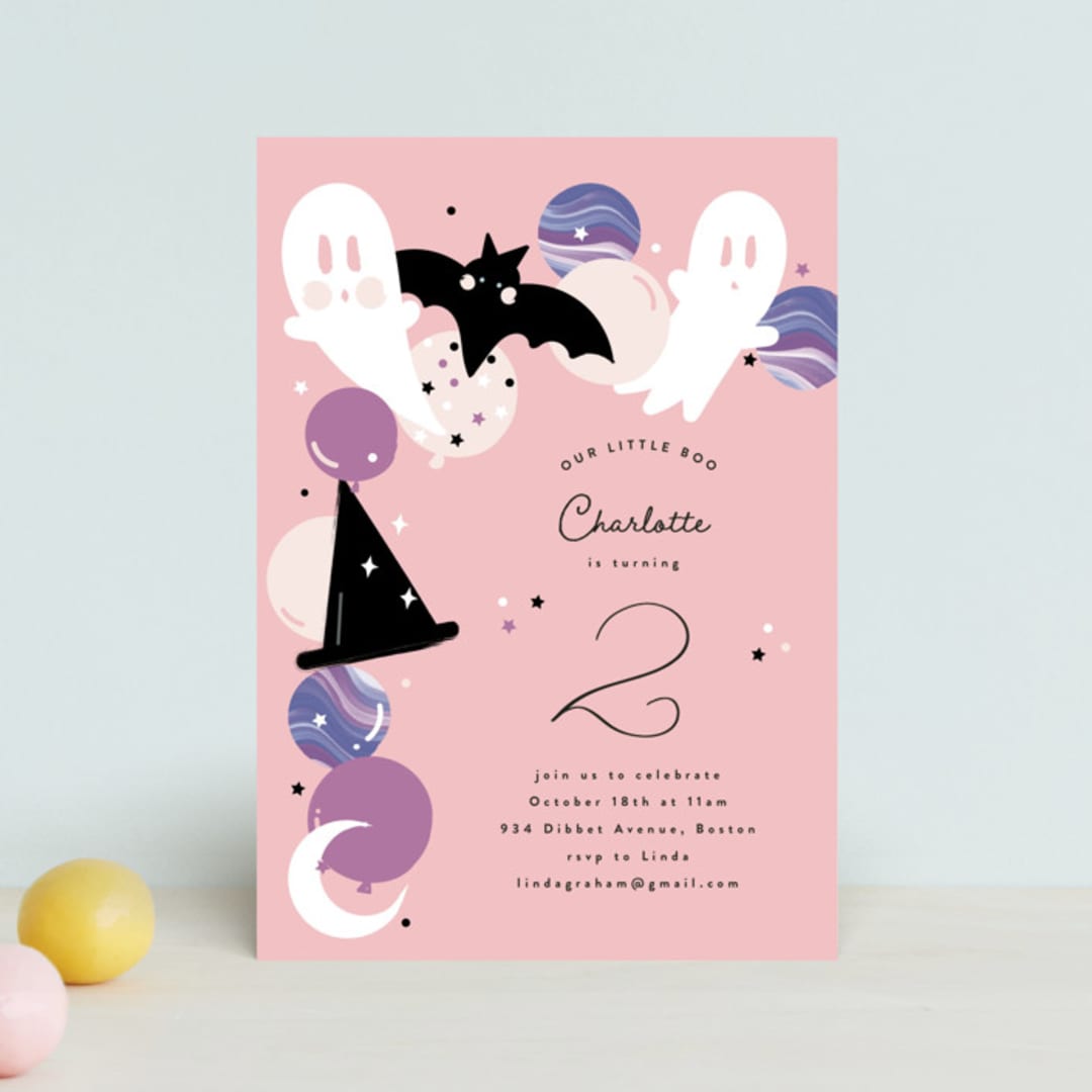 "Little Boo" - Children's Birthday Party Invitations in Cotton Candy by Corinne Malesic - Front