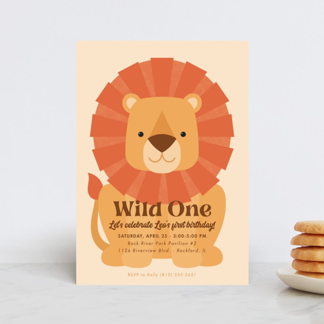 "Wild Lion" - Children's Birthday Party Invitations in Sand by Kacey Kendrick Wagner - Front