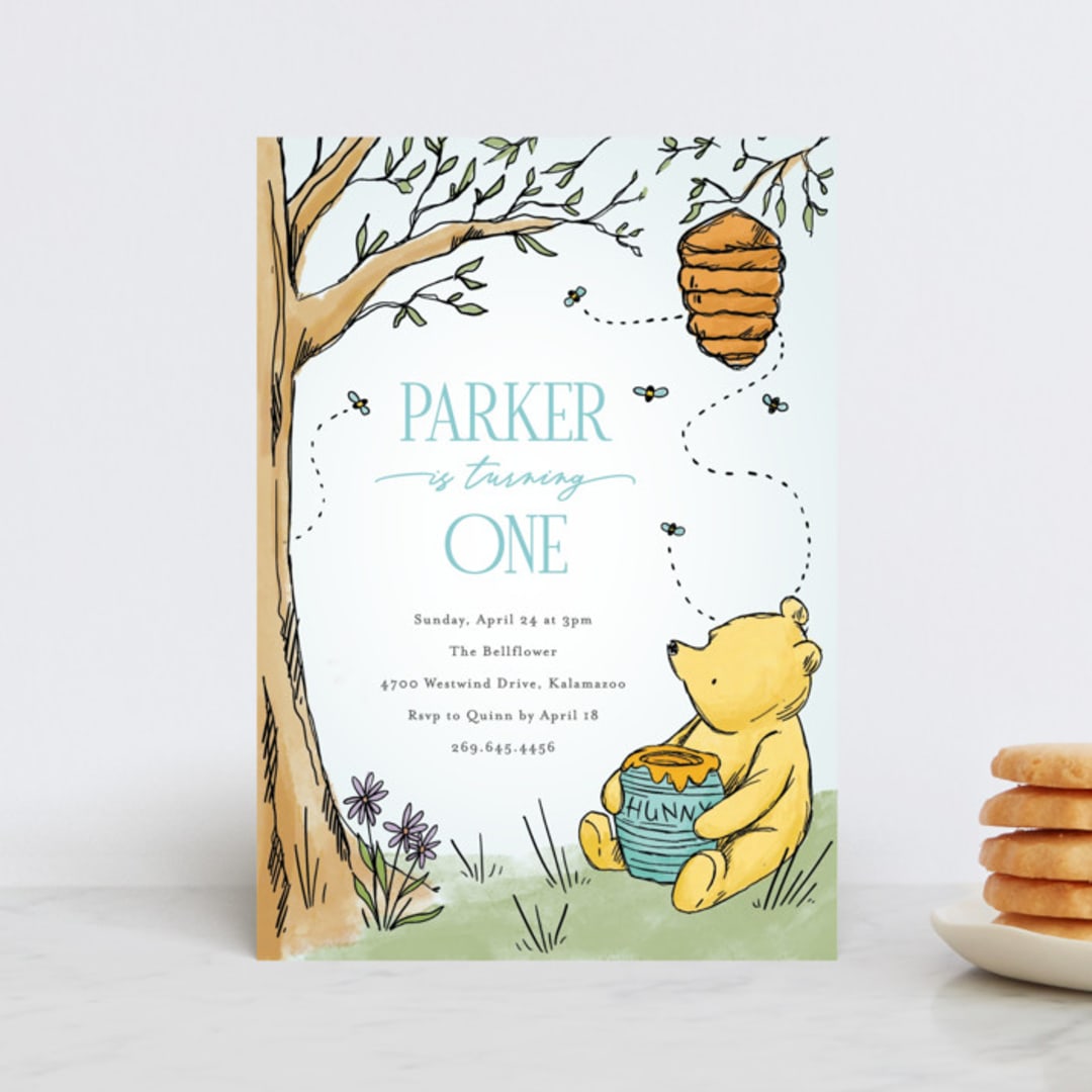 "Disney's Pooh Forest Scene" - Children's Birthday Party Invitations in Sky by Pixel and Hank - Front
