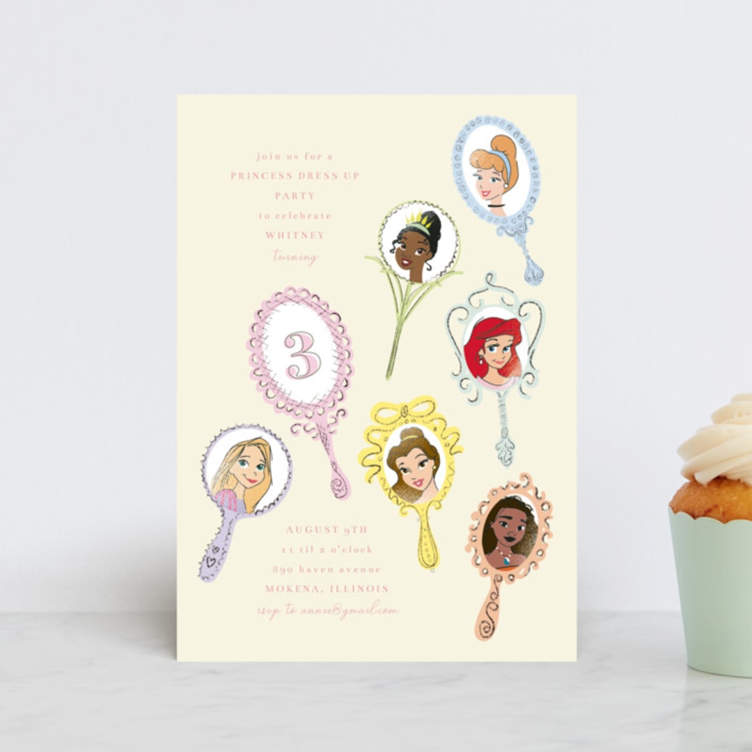 "Disney Princess Mirrors" - Children's Birthday Party Invitations in Vanilla by Baumbirdy - Front