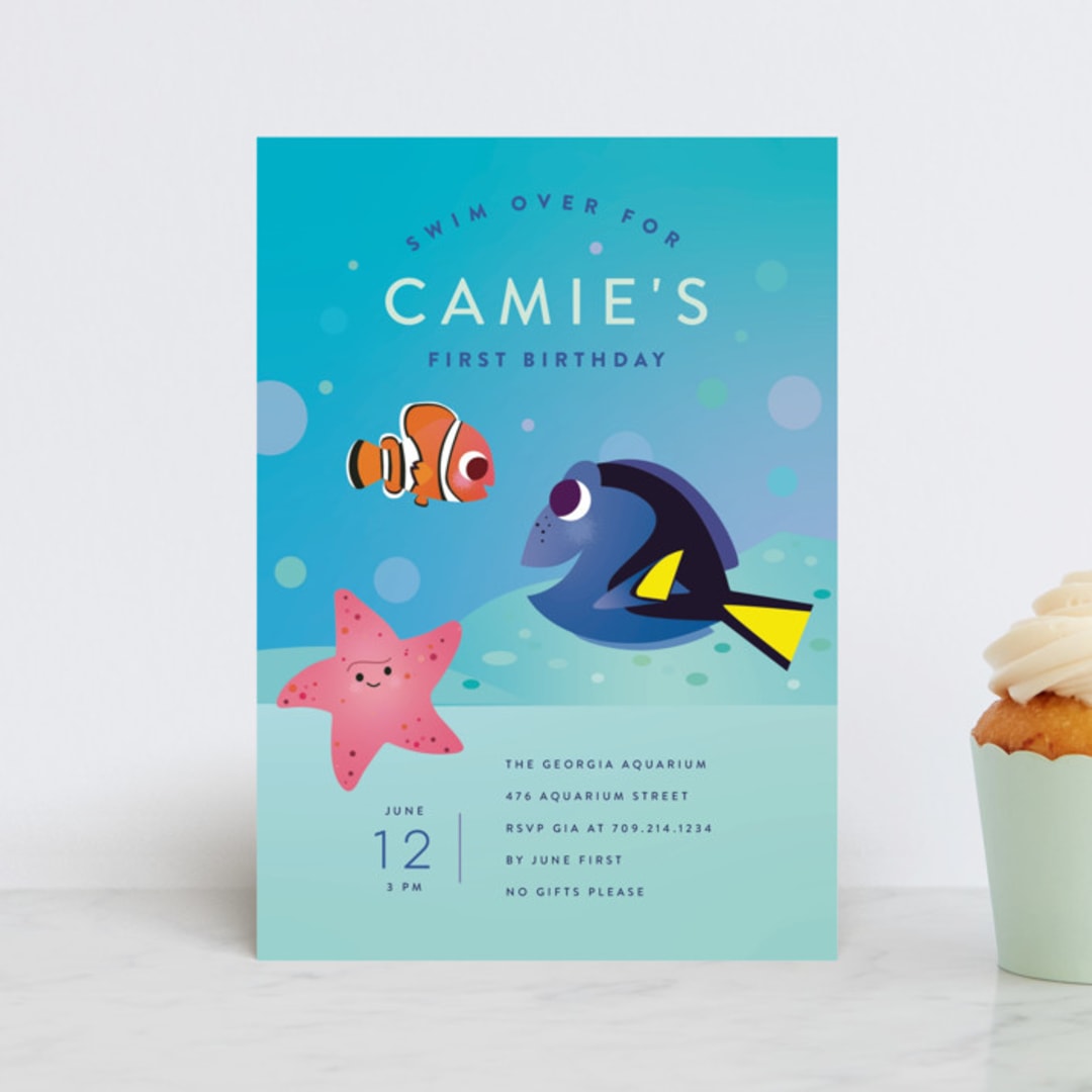"Disney and Pixar's Nemo and Dory" - Children's Birthday Party Invitations in Sea by Lori Wemple - Front