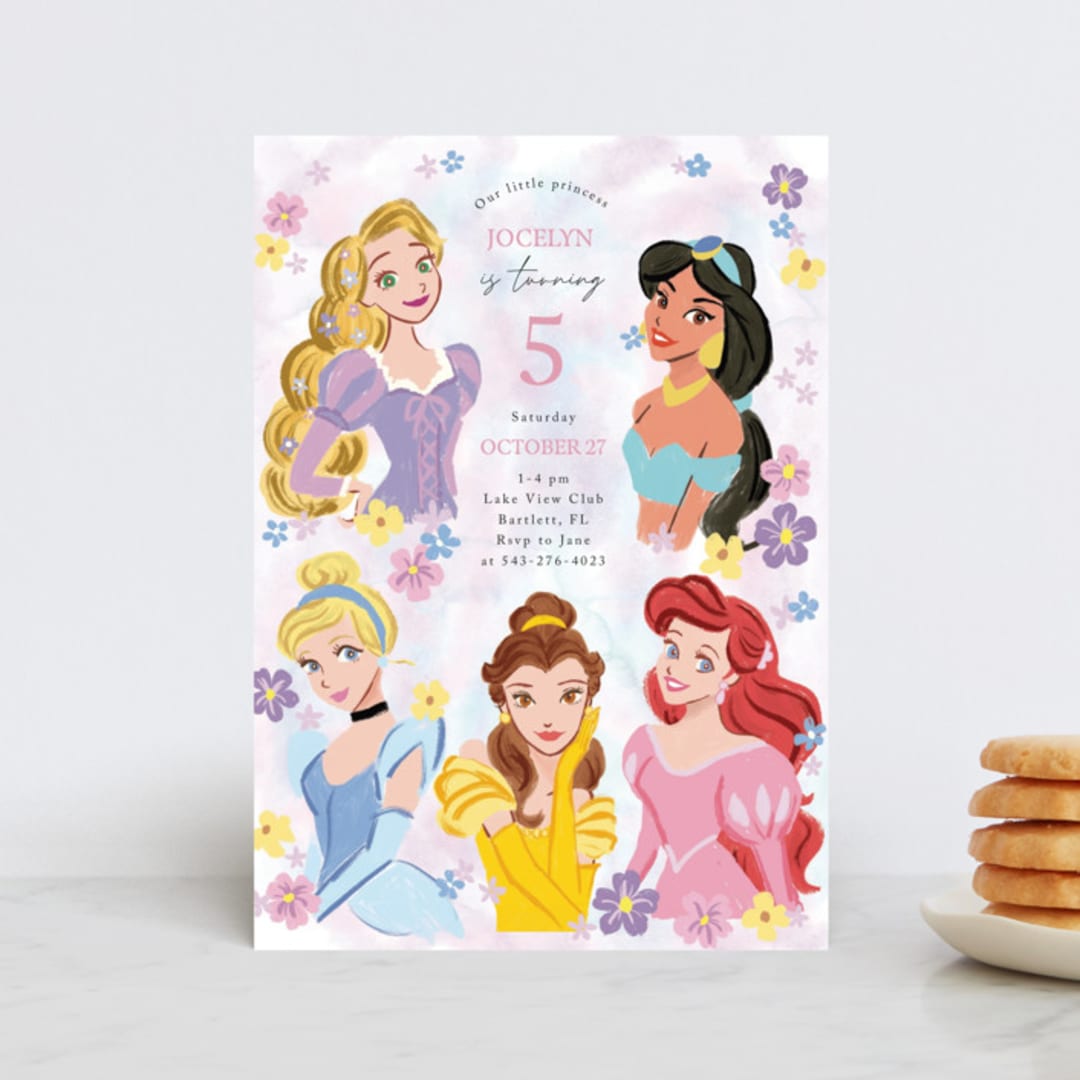 "Disney's Princess Portrait" - Children's Birthday Party Invitations in Cotton Candy by Cass Loh - Front
