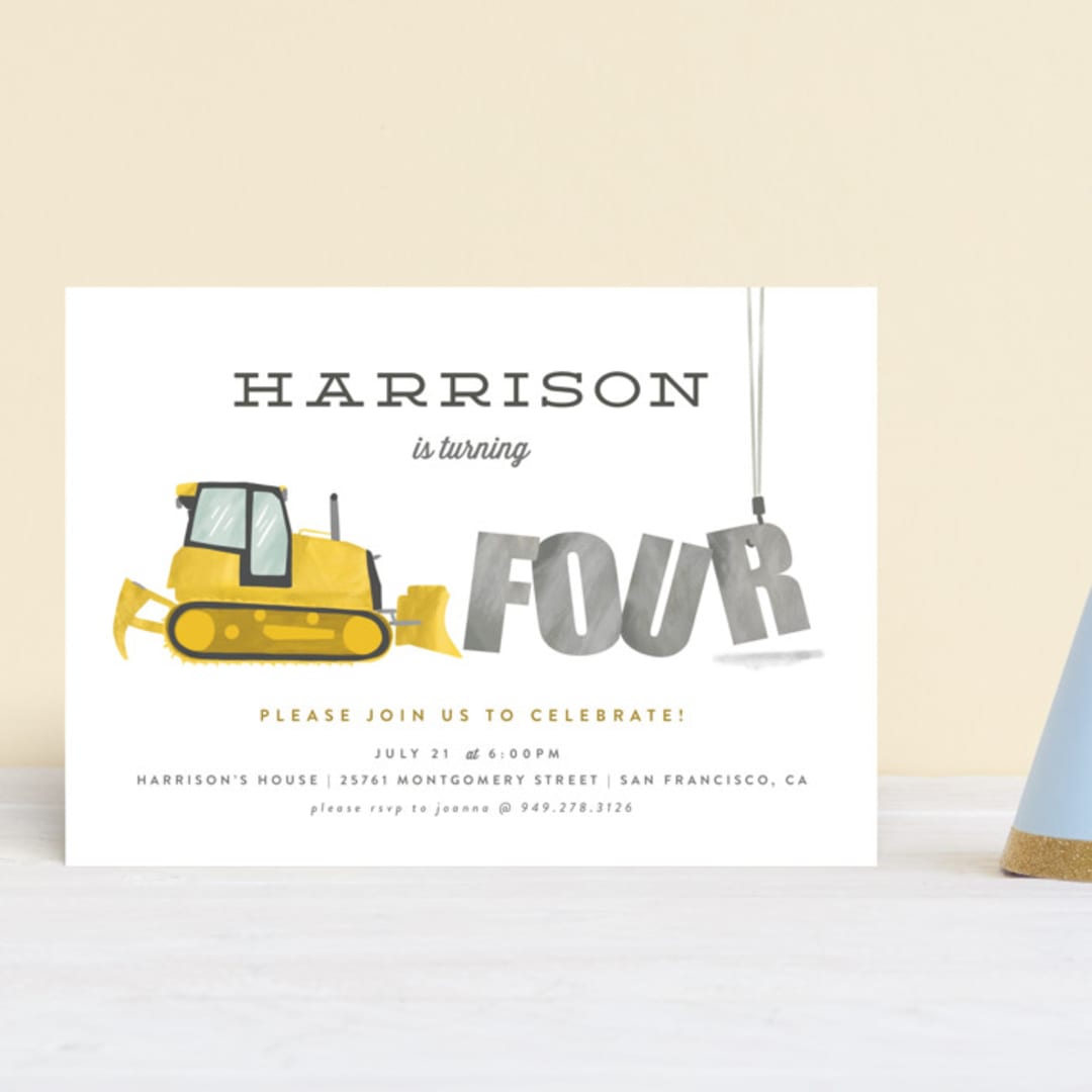 "Bulldozer Bash" - Children's Birthday Party Invitations in Haystack by Joanna Griffin - Front