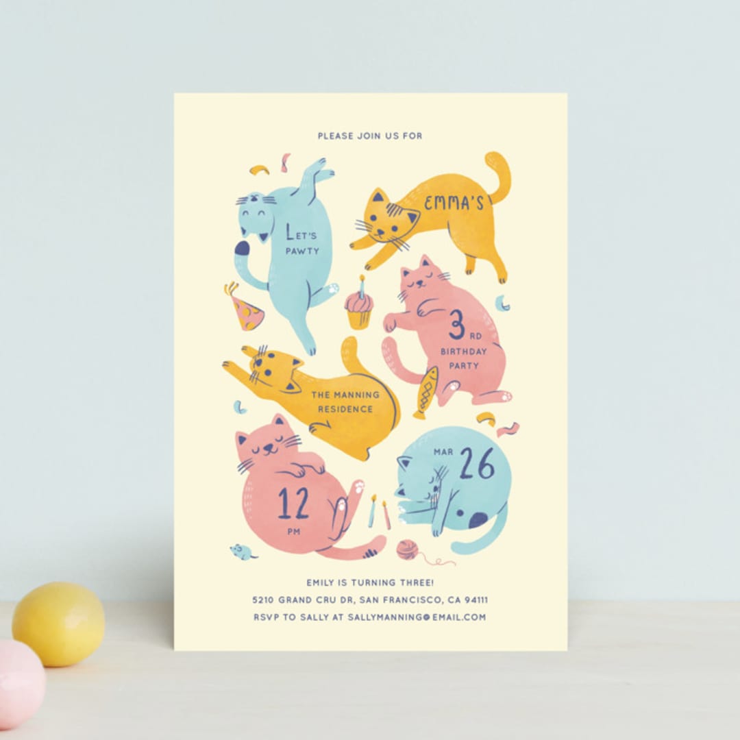 "Let's Pawty" - Children's Birthday Party Invitations in Candy by Shannon Chen of Four Wet Feet Studio - Front