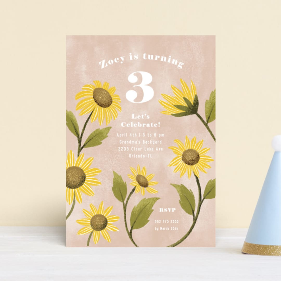 "Sunflower Party" - Children's Birthday Party Invitations in Blush by Pati Cascino - Front