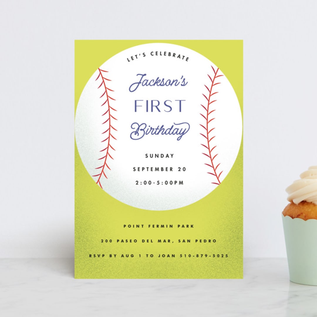 "baseball" - Children's Birthday Party Invitations in Grass by Becky Nimoy - Front