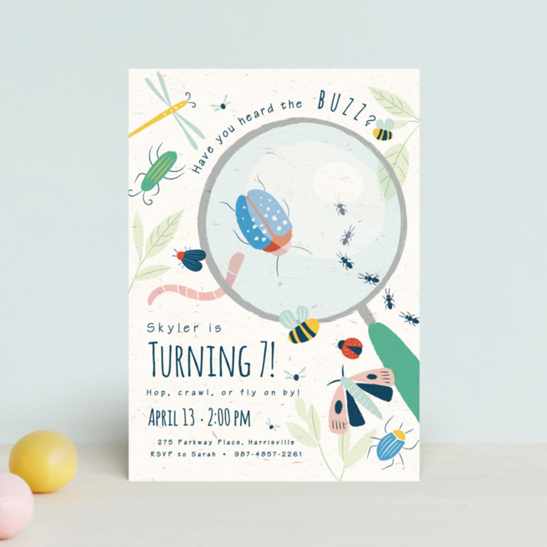 "Buzzing Birthday" - Children's Birthday Party Invitations in Dragonfly by Kiersten Garner - Front
