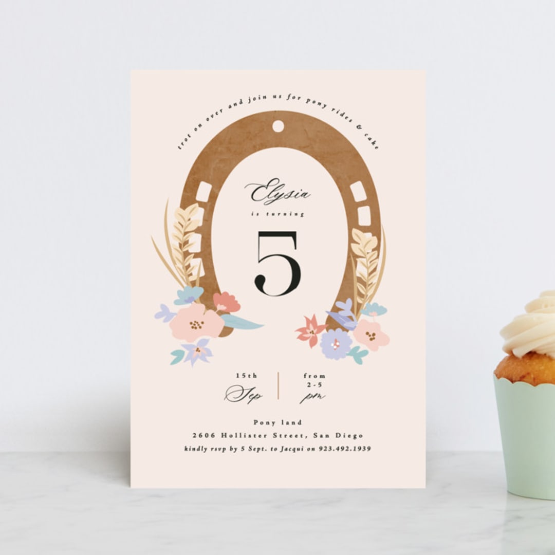 "Pretty Pony" - Children's Birthday Party Invitations in Rose by Corinne Malesic - Front