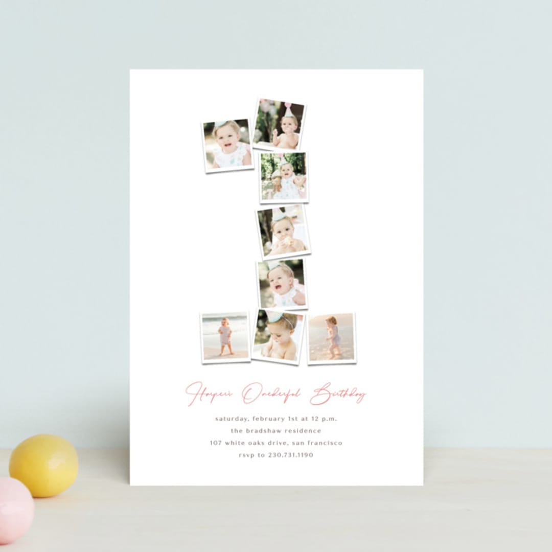 "Polaroid Big Number 1" - Children's Birthday Party Invitations in Peony by fatfatin - Front