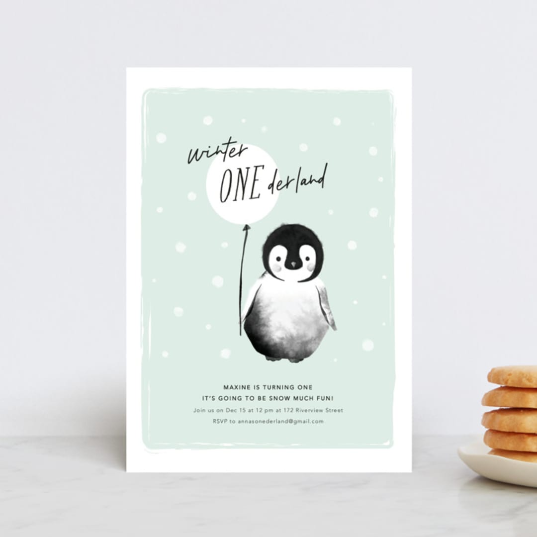 "ONEderland" - Children's Birthday Party Invitations in Mint by Vivian Yiwing - Front