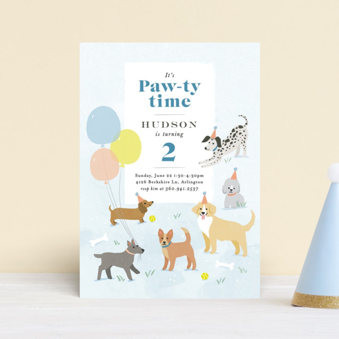 "pawty time" - Children's Birthday Party Invitations in Sky by Karidy Walker - Front