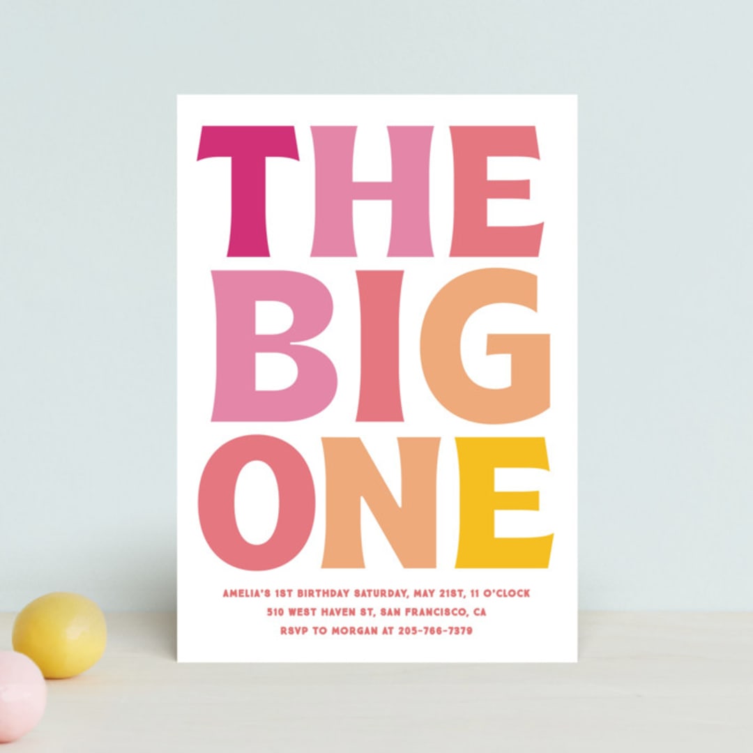 "The Big One" - Children's Birthday Party Invitations in Rose by Baumbirdy - Front