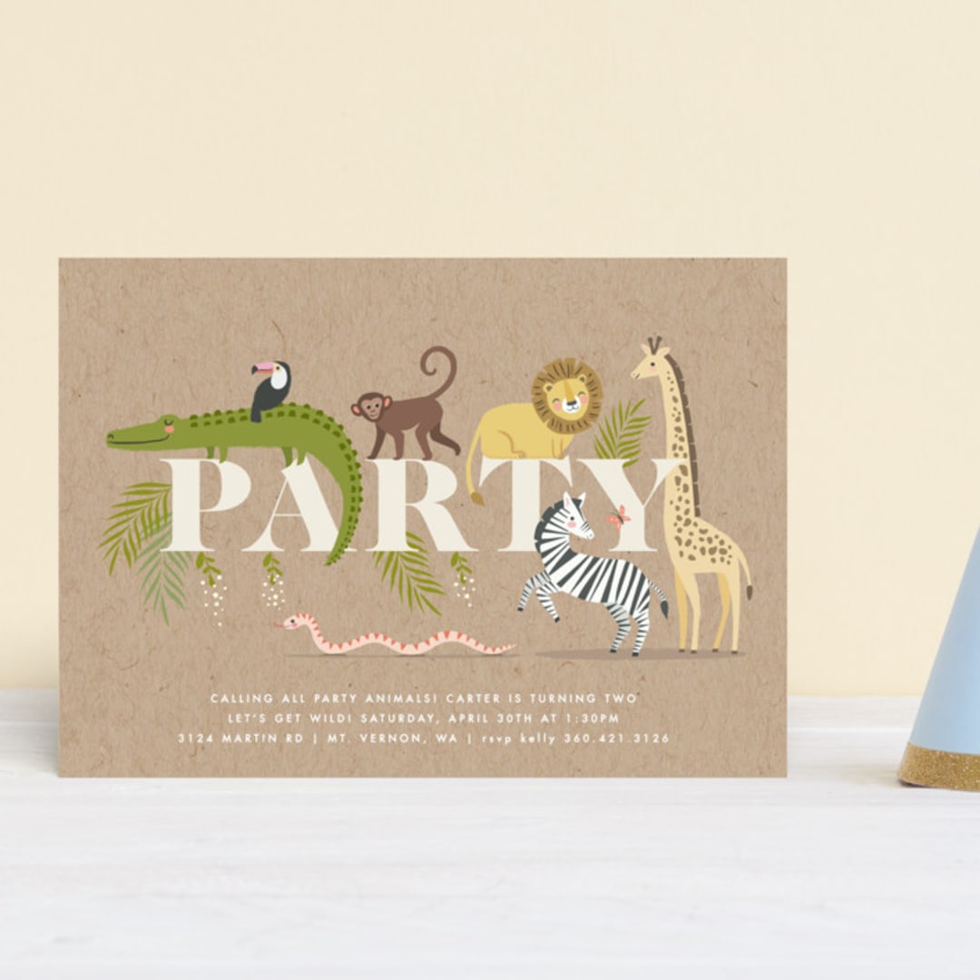 "safari party animals" - Children's Birthday Party Invitations in Linen by Karidy Walker - Front