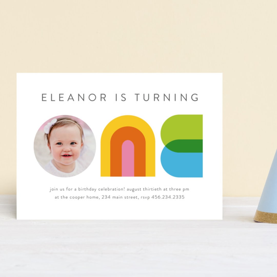 "One" - Children's Birthday Party Invitations in Sunshine by Lori Wemple - Front
