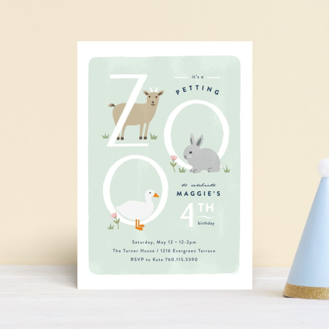 "Petting Zoo Letters" - Children's Birthday Party Invitations in Grass by Carolyn MacLaren - Front
